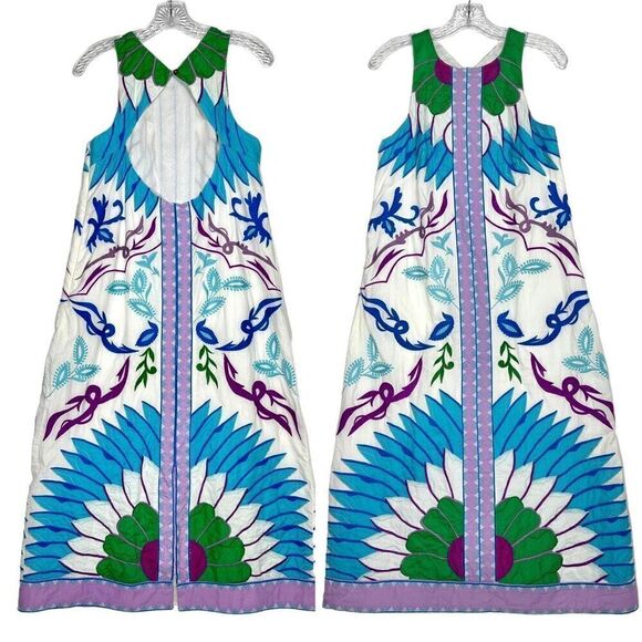 Maeve Anthropologie Deco Allover Appliqué Art Midi Dress Small Boho Cottagecore - Picture 1 of 15